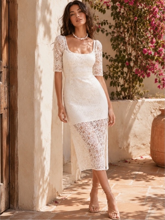 For Love And Lemons Dresses & Skirts - NWT For Love & Lemons Marilyn White Lace Midi Dress Bridal SZ S